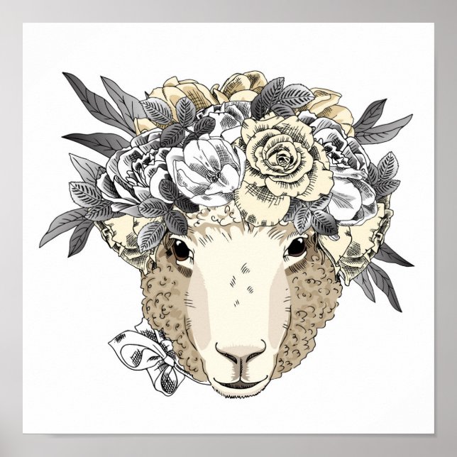 Floral Halo Sheep Poster (Front)