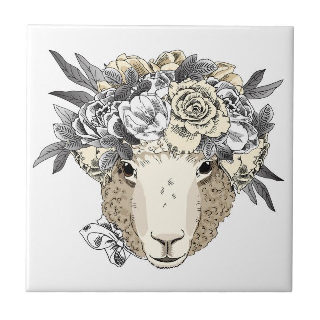 Floral Halo Sheep Tile (Front)