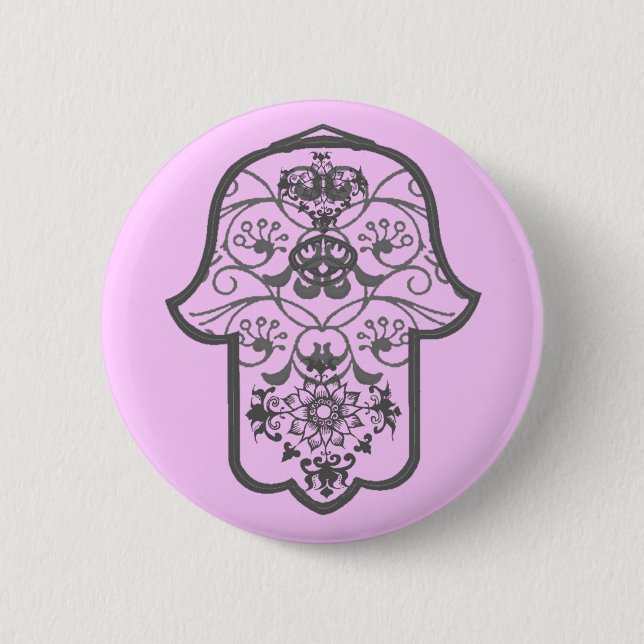 Floral Hamsa 6 Cm Round Badge (Front)