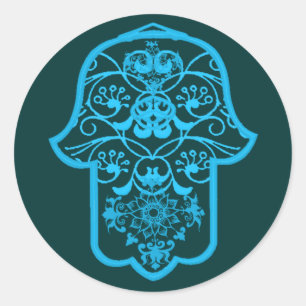 Floral Hamsa (Blue) Classic Round Sticker
