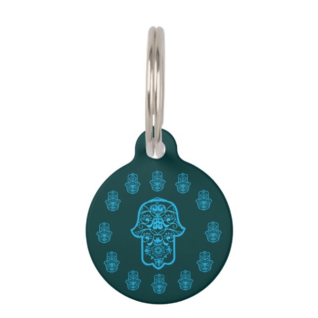 Floral Hamsa (Blue) Pet Tag (Front)