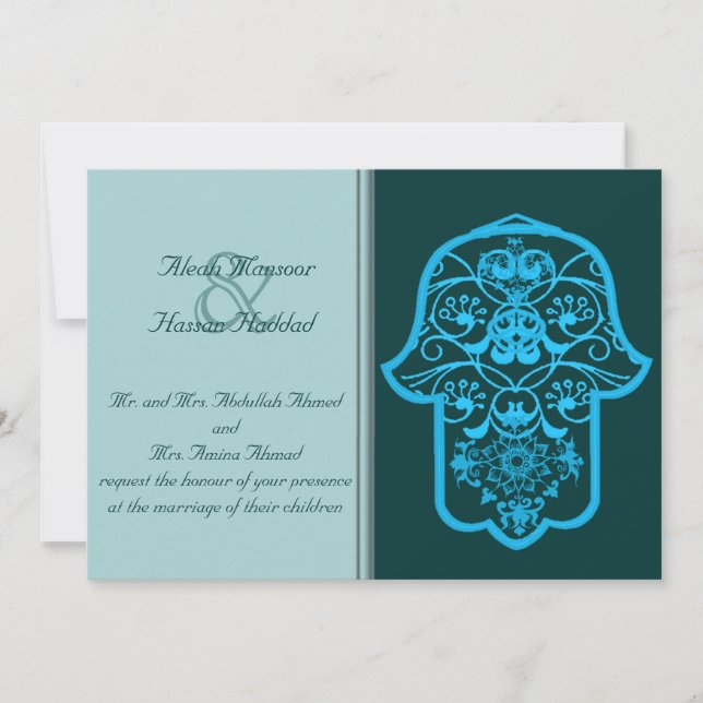 Floral Hamsa (Blue) (Wedding) Invitation (Front)