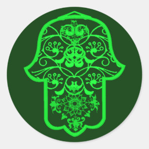 Floral Hamsa (Green) Classic Round Sticker
