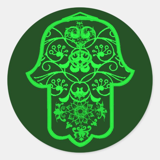 Floral Hamsa (Green) Classic Round Sticker (Front)
