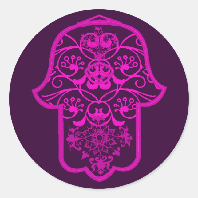 Floral Hamsa Pink Classic Round Sticker (Front)