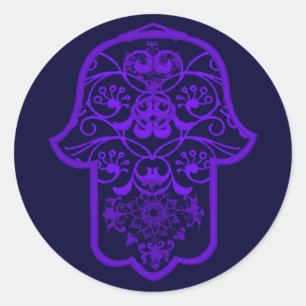 Floral Hamsa (Purple) Classic Round Sticker