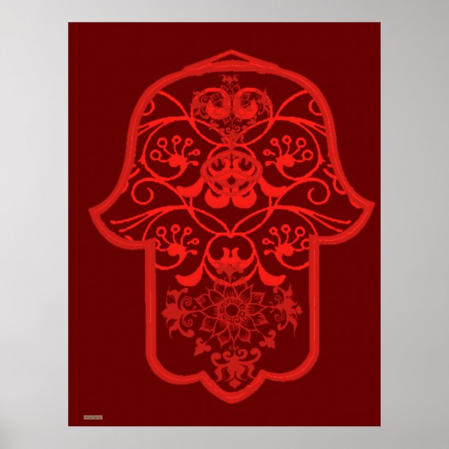 Floral Hamsa (Red) Poster (Front)