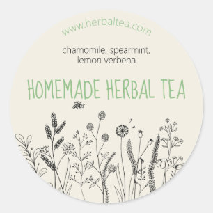 Floral Hand Drawn Herbal Tea Round Label