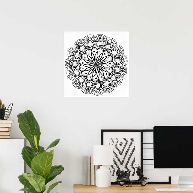 Floral Hand Drawn Mandala Adult Colouring Poster (Home Office)