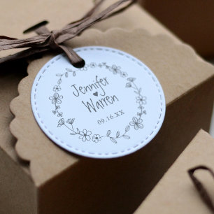 Floral Hand Drawn Wreath Personalised Wedding Rubber Stamp