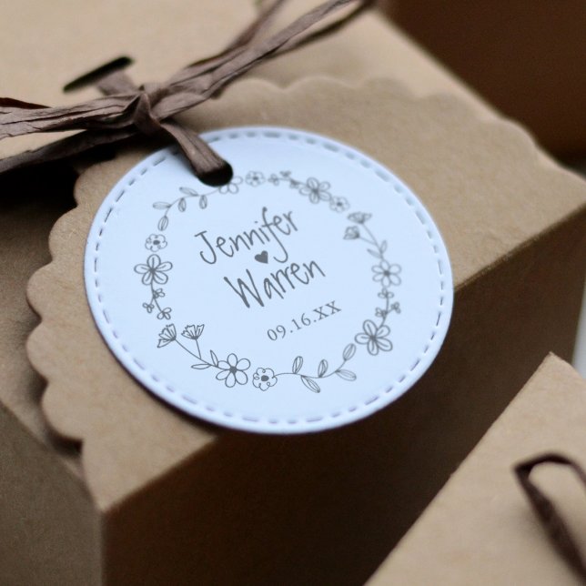 Floral Hand Drawn Wreath Personalised Wedding Rubber Stamp (Floral Hand Drawn Wreath Personalized Wedding Rubber Stamp)