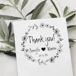 Floral Hand Drawn Wreath Thank You Personalised Rubber Stamp<br><div class="desc">Thank you personalises with names,  date,  and hand-drawn flowers.</div>