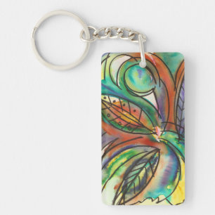 Floral-Hand Painted Abstract Watercolor Art Key Ring