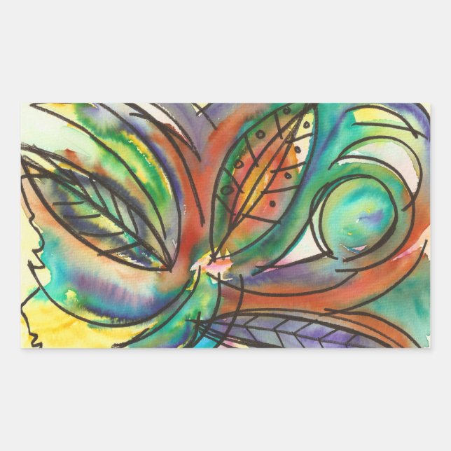Floral-Hand Painted Abstract Watercolor Art Rectangular Sticker (Front)