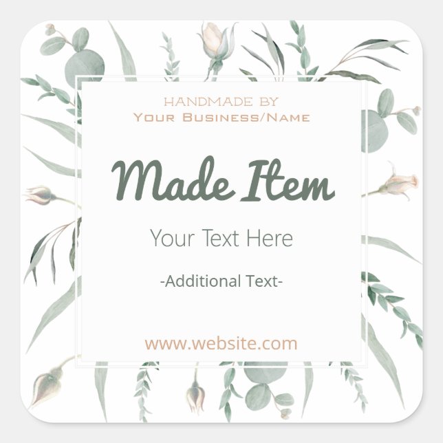 Floral Handmade Product Small Business Square Sticker (Front)