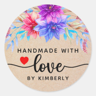 Floral Handmade with Love Classic Round Sticker