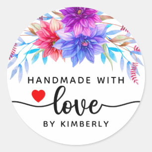 Floral Handmade with Love Classic Round Sticker
