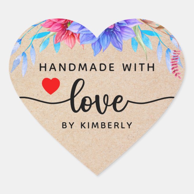 Floral Handmade with Love Heart Sticker (Front)