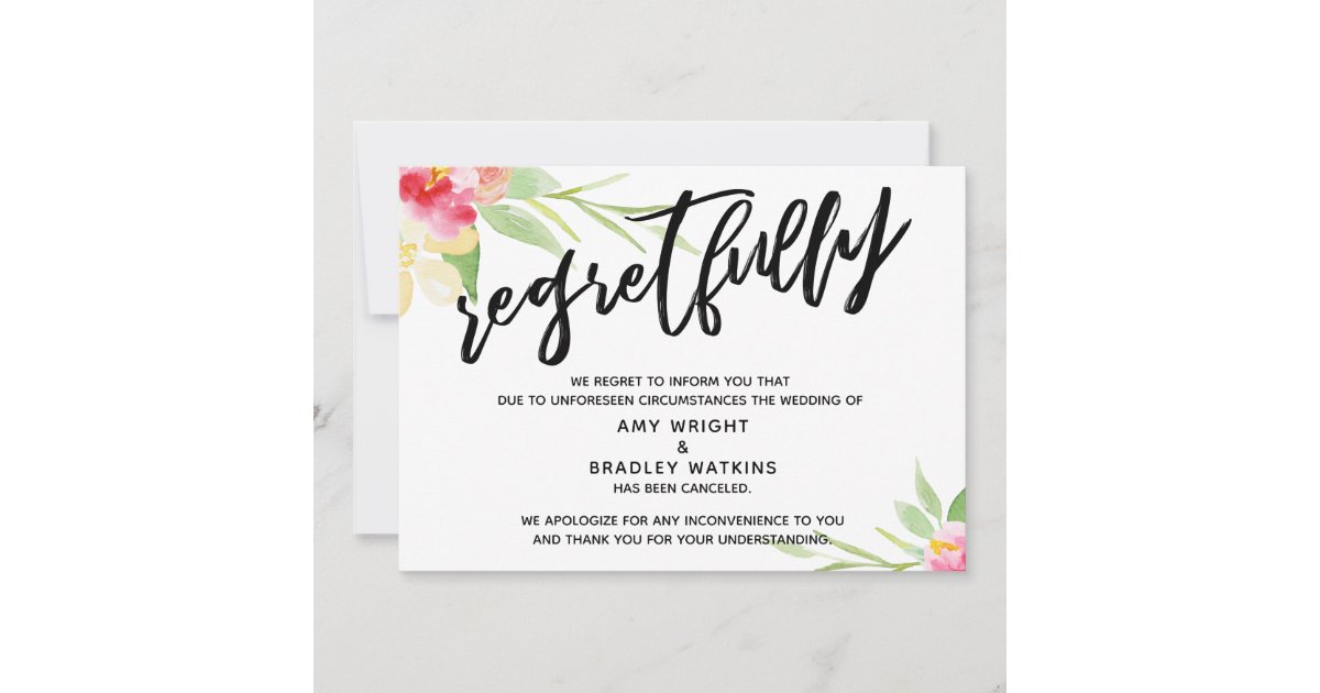 Floral Handwriting Cancelled Wedding Regrets Invitation | Zazzle