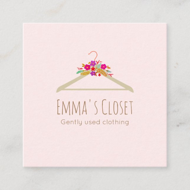 Floral Hanger Consignment Clothing Boutique Square Business Card (Front)