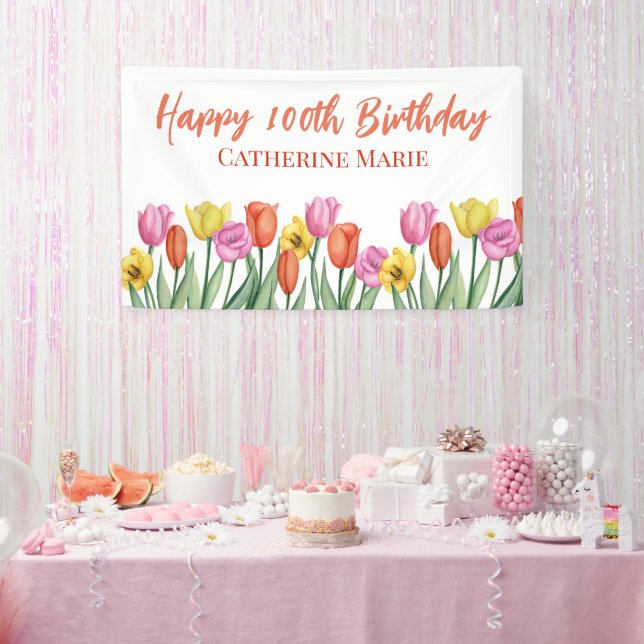 Floral Happy 100th Birthday  Banner (Party)