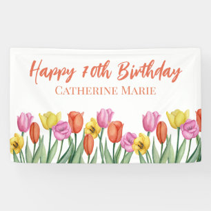 Floral Happy 70th Birthday  Banner