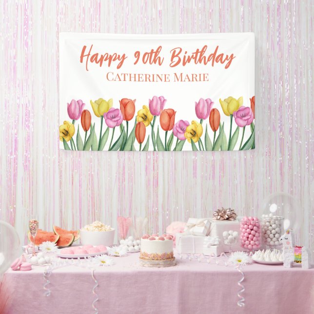 Floral Happy 90th Birthday  Banner (Party)