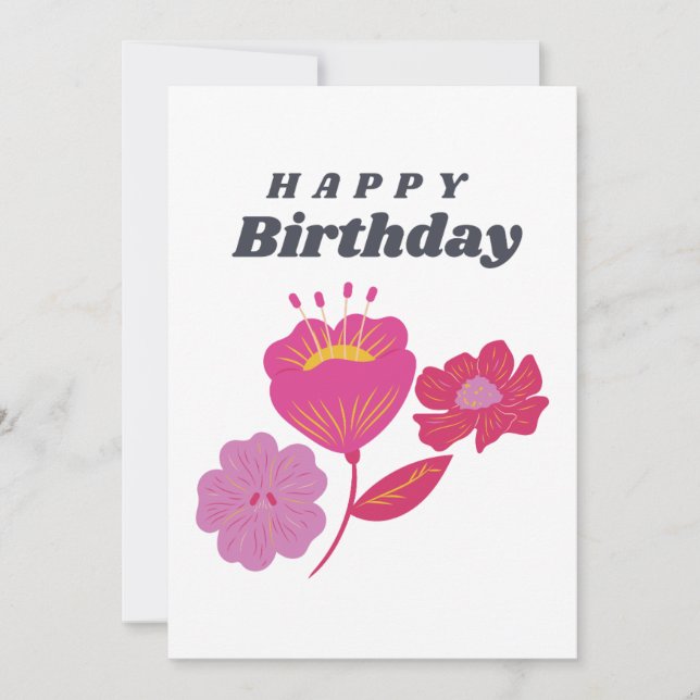 Floral Happy Birthday Card - Vibrant Pink Flowers (Front)
