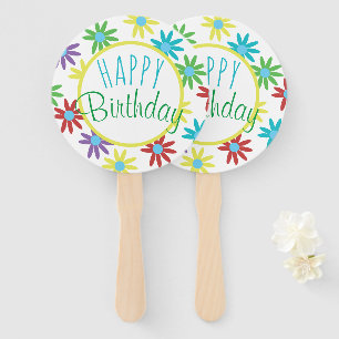 Floral Happy Birthday Hand Fans
