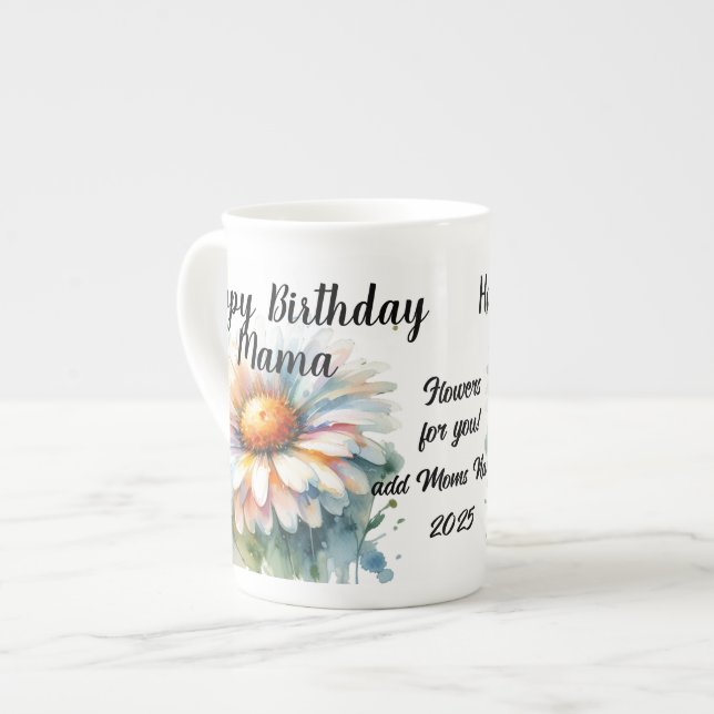 Floral Happy Birthday Mama Personalise Bone China Mug (Front Left)
