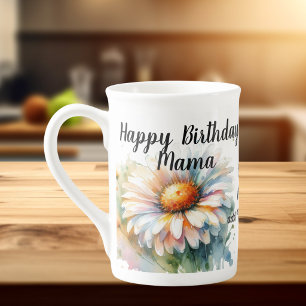 Floral Happy Birthday Mama Personalise Bone China Mug