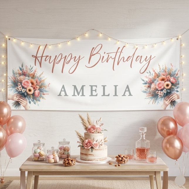 Floral Happy Birthday Personalised Party Banner Si (Creator Uploaded)