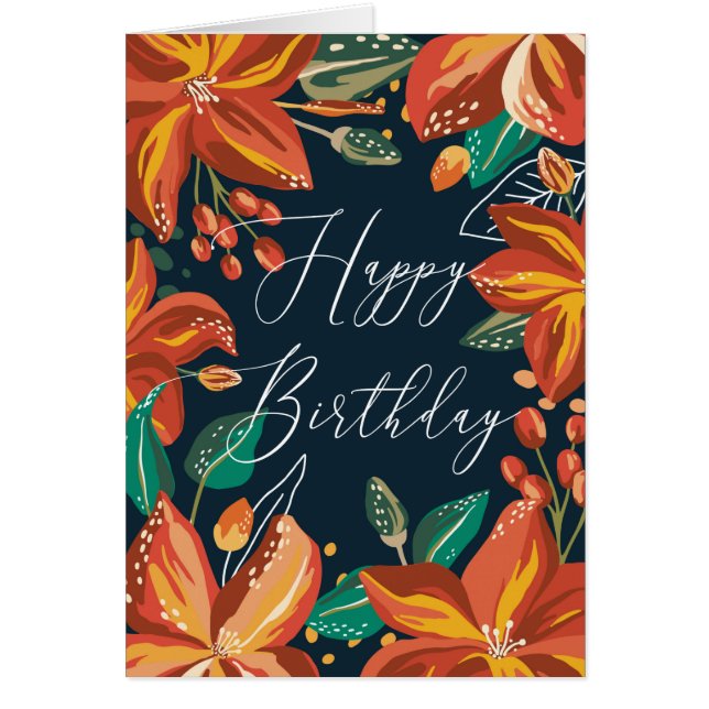 Floral Happy birthday. Red navy flowers. Friends (Front)