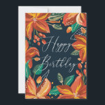 Floral Happy birthday. Red navy flowers. Friends<br><div class="desc">"Happy birthday" card with red yellow navy floral for friends.</div>