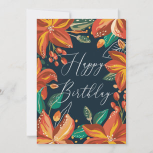 Floral Happy birthday. Red navy flowers. Friends