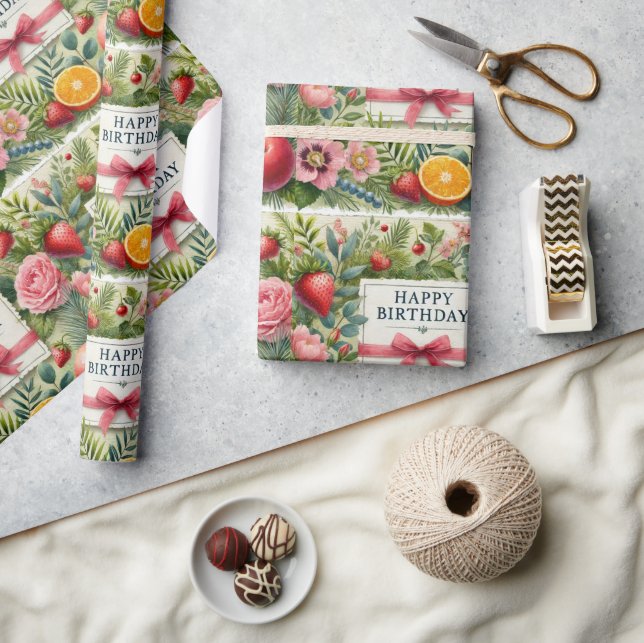 Floral Happy Birthday Wrapping Paper (Crafts)
