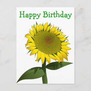 Floral Happy Birthday Yellow Sunflower Flowers Postcard