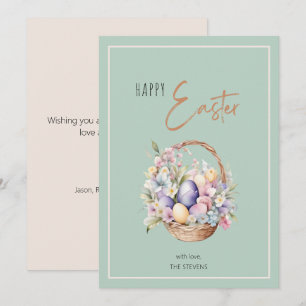 Floral Happy Easter Basket Greetings Holiday Card