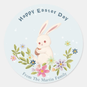 Floral Happy Easter Day Event Custom Rabbit  Classic Round Sticker