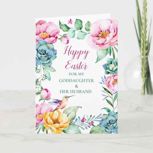 Floral Happy Easter Goddaughter and Her Husband Holiday Card (Front)