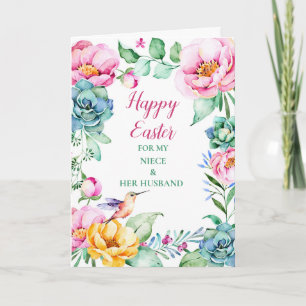 Floral Happy Easter Niece and Her Husband Holiday Card