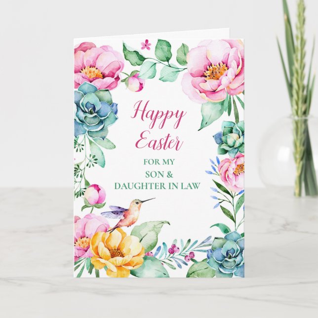 Floral Happy Easter Son and Daughter in Law Holiday Card (Front)