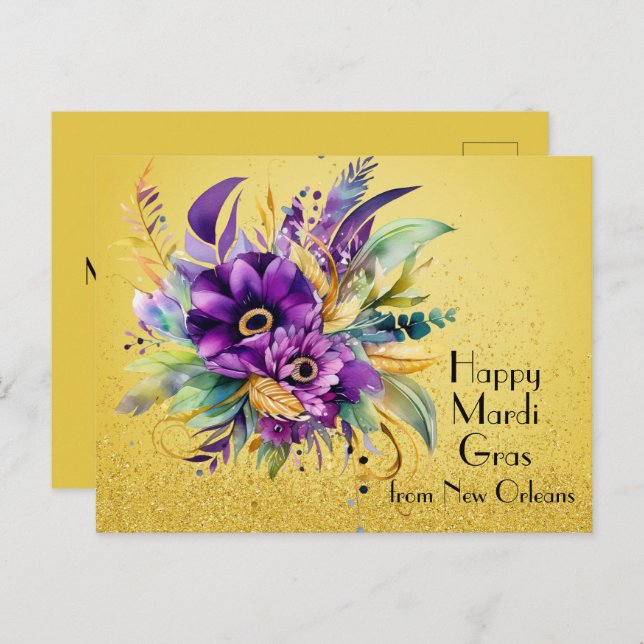 Floral Happy Mardi Gras from New Orleans Postcard (Front/Back)