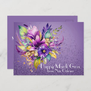 Floral Happy Mardi Gras from New Orleans Postcard