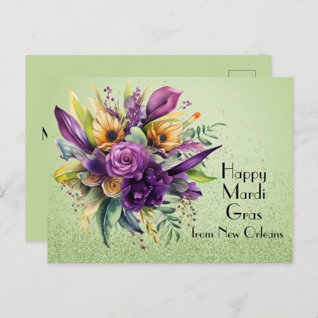 Floral Happy Mardi Gras from New Orleans Postcard (Front/Back)
