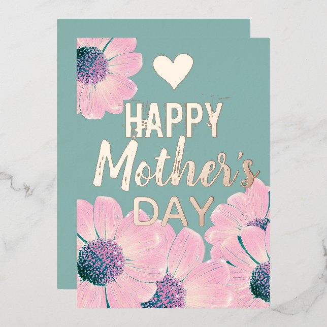 Floral Happy Mother’s Day  Foil Holiday Card (Front/Back)