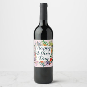 Floral Happy Mother's Day Boho Light Watercolor Wine Label