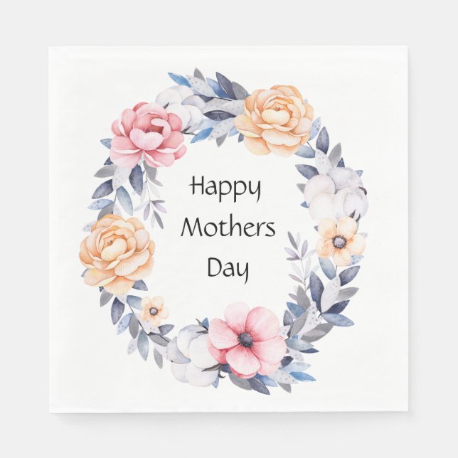 Floral Happy Mothers Day Napkin (Front)