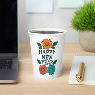 Floral Happy New Year Party Paper Cup