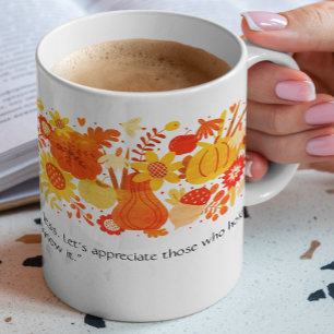 Floral Happy Thanksgiving Motivational Typography Coffee Mug